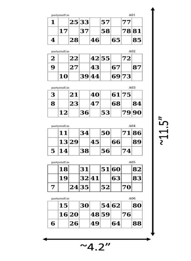 Party Stuff Classic Tambola Housie Ticket Loose Sheets, Paper, White, 100 Sheets, 600 Tickets - Image 3